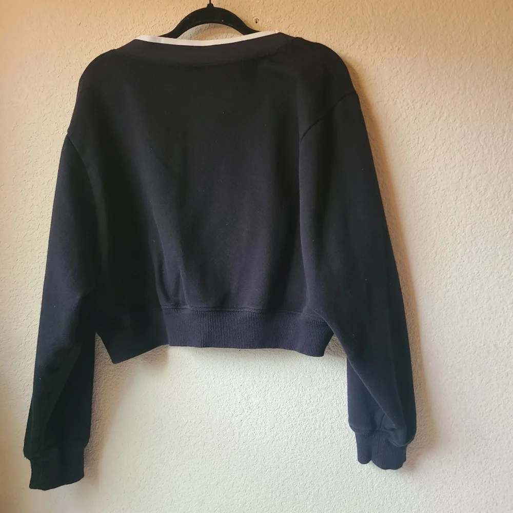 Victoria's Secret PINK Black V-Neck Sweater White Trim Women's Size XL